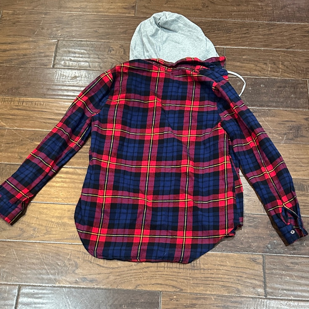 Socialite Red and Blue Plaid Shirt with Gray Hood - Picture 4 of 4